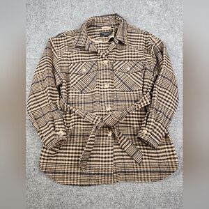 Marc New York Belted Shacket Fleece Size Large Button Front NWOT Plaid Preppy